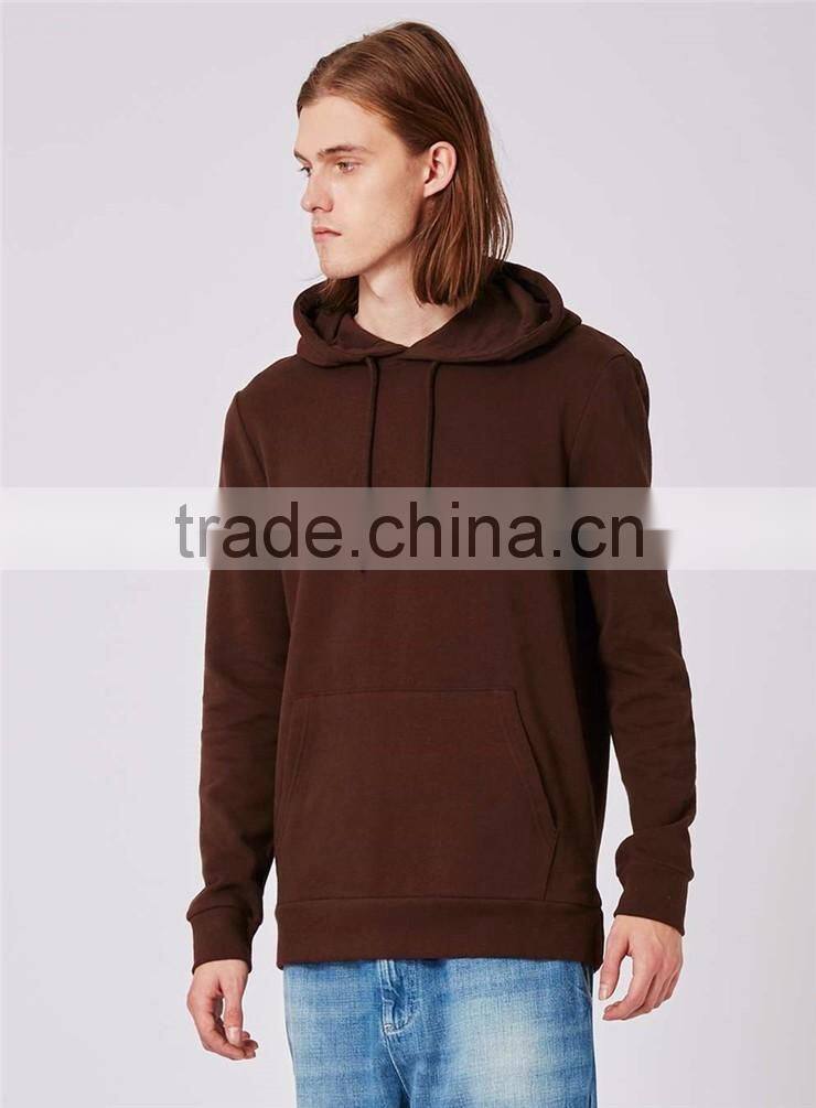 Wholesale Men Pullover Plain Oversized Classic Fit Brushed Cotton Drawstrings Hoodie Brown With Front Pocket