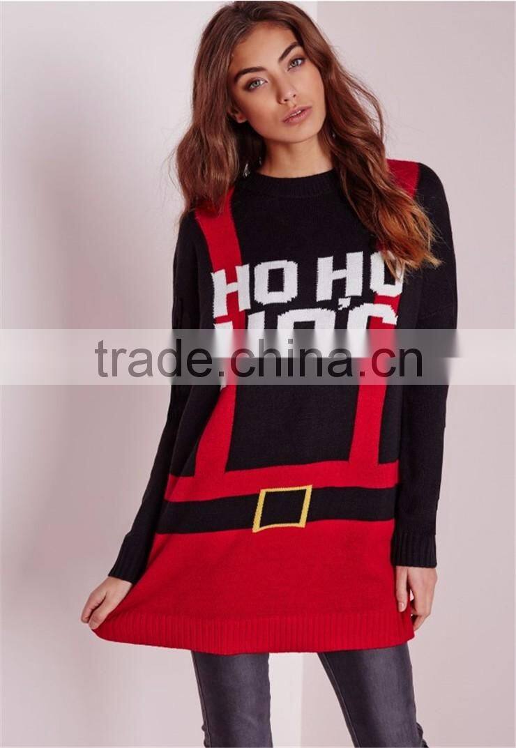 Custom Pattern Design Women Oversized Christmas Jumper Longline Sweater Knitwear Pullover Long Sleeve