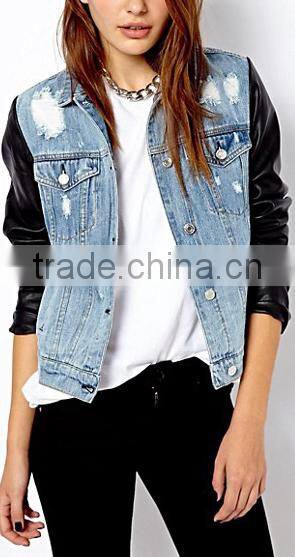 Custom boyfriend style oversized fit jeans jacket women plain distressed denim jacket