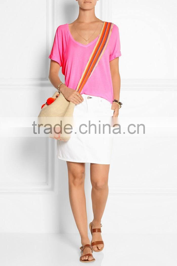 Womens bright color V neck basic t-shirt