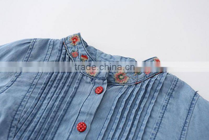 F10021A New summer embroidery denim dress long sleeve girls dress