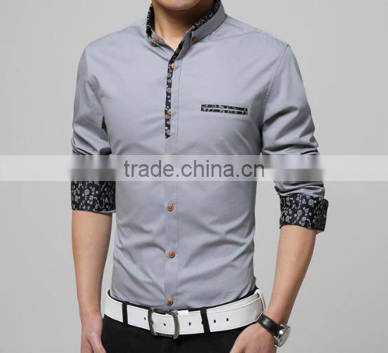 100% Mercerized cotton mens shirts with printed patchwork design wash and wear dress shirts long sleeve dress shirt