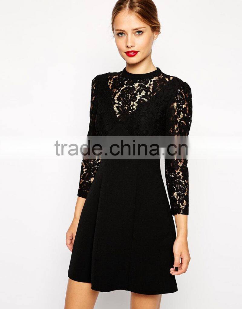 A-Line Dress with Lace Insert