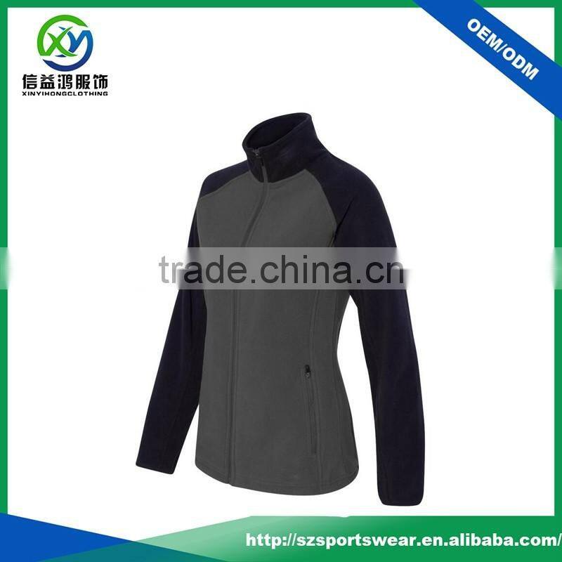 Custom design splicing black sleeve comfort warm woman jacket with zip pockets