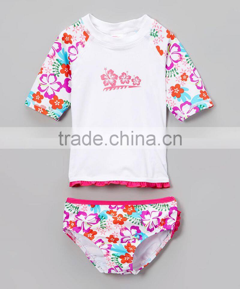 New Design Girl Rashguard With Pink Hawaiian Fun Girl Rashguard Set Kids Clothing G-NP-TR905-303