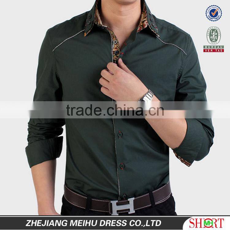2016 fashion double collar slim fit piping fancy dress shirts for men
