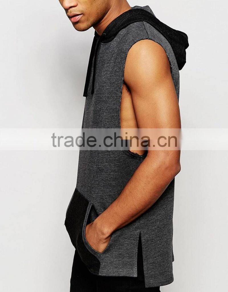 Longline Sleeveless Hoodie With Drop Armhole