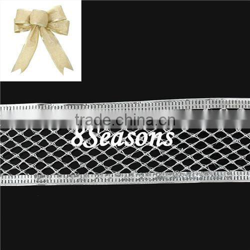 Silvery Fabric Hollow Satin Ribbon For Christmas Decoration 3.8cm