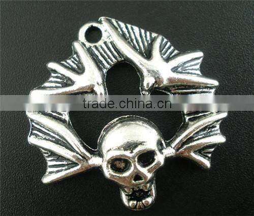 10PCs Silver Tone Halloween&Gothic Skull Charms Pendants 38x39mm