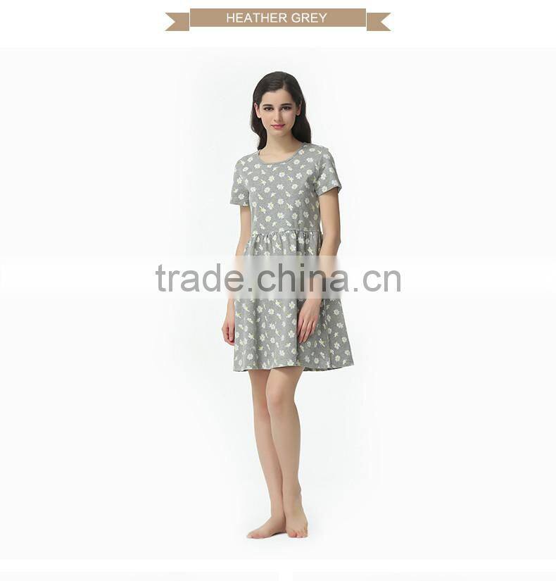 Perfect Qianxiu Summer Short Sleeve Daisy Dress Printed Girls Lounge Wear Night Skirt