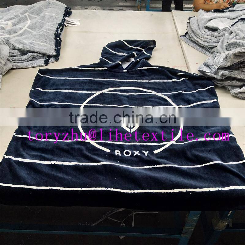 Surf Poncho Beach Towel Plain Pattern Velour Bath Robe With Hooded