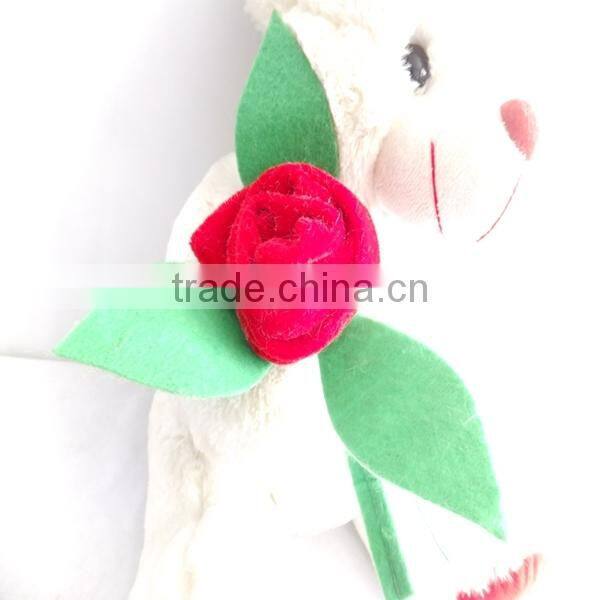 elegant design high quality offer white plush toy bear holding rose for valentine's