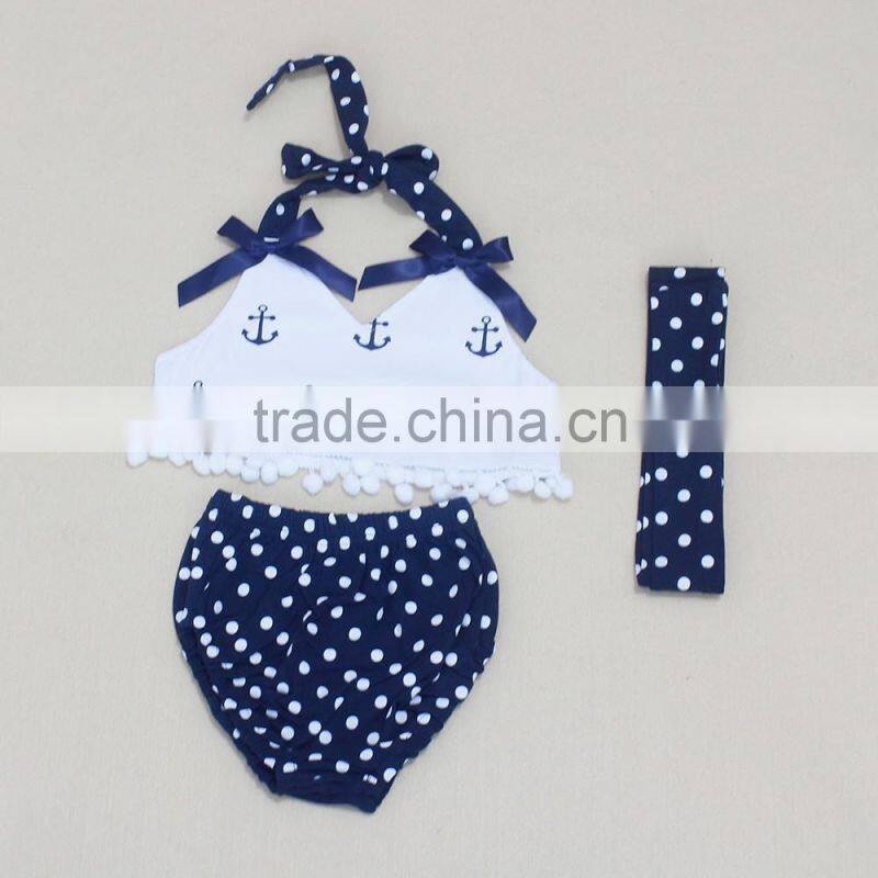 3pcs set cute polka dots baby girls anchor rompers M7031503