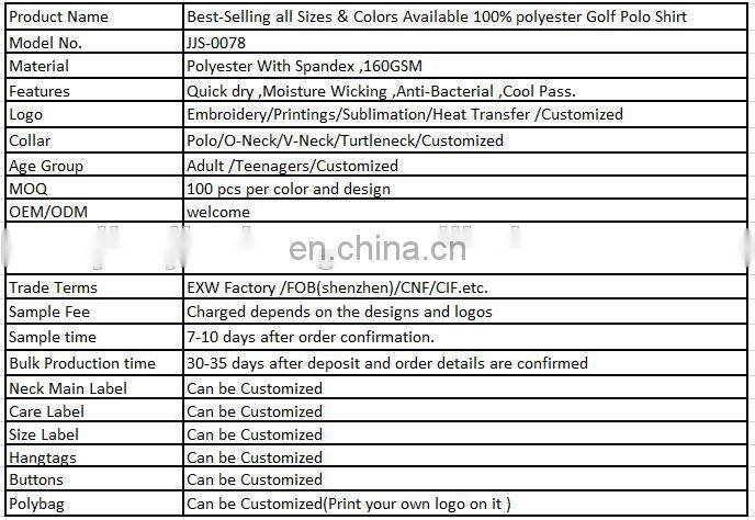Best-Selling all Sizes & Colors Available 100% polyester Golf Polo Shirt