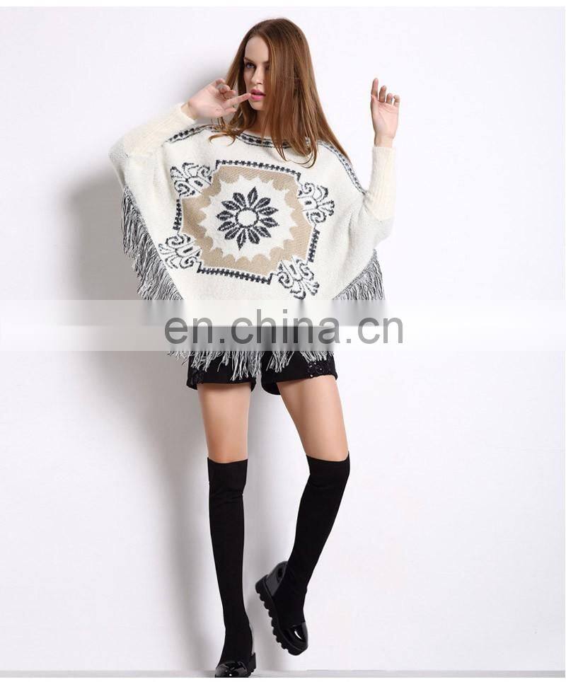 2016 Autumn latest fancy tops wool sweater design for girls cashmere poncho