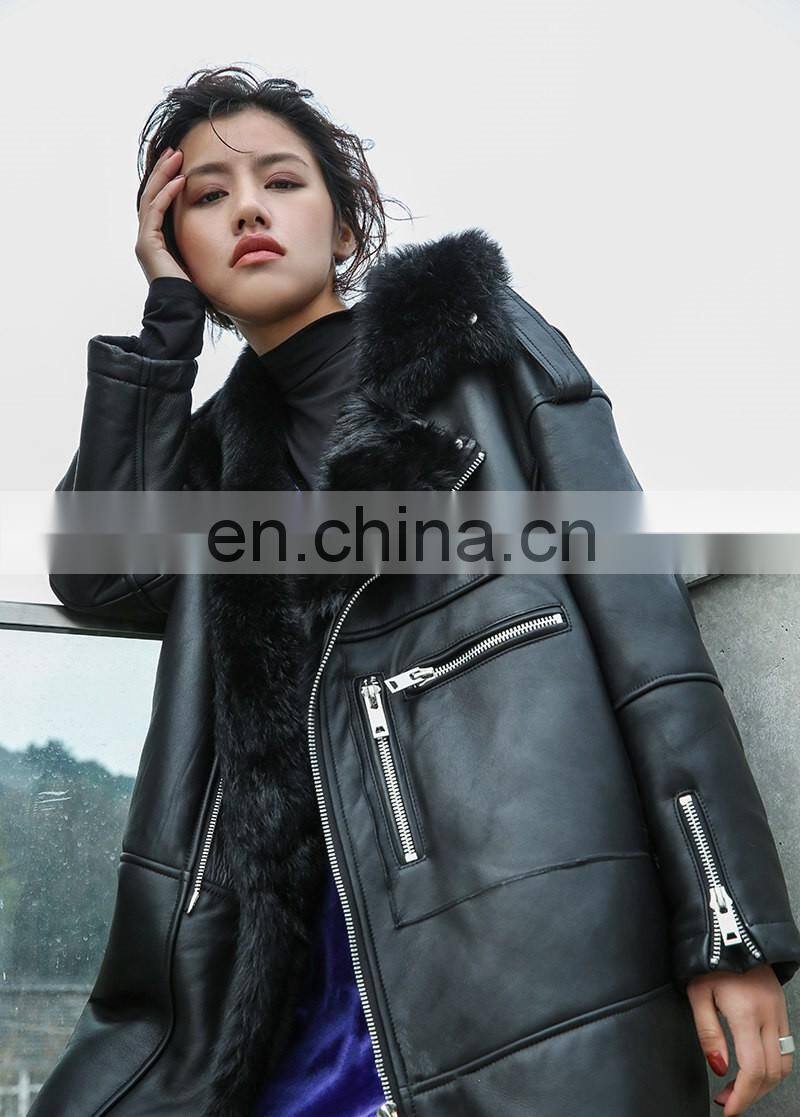 Real Sheep Fur Spring Tuscan Leather Jacket Long Sleeve Genuine Leather Jacket