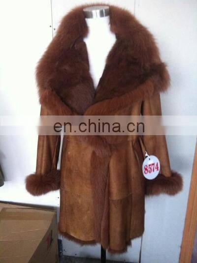 Luxury Fox Fur Trimmed Sheepskin Fur Garment Winter Fox Fur Hood Fur Jacket Bonjovi Original Design DOUBLE FACE Fur Coat