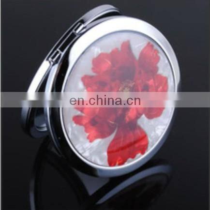 shiny stone and flower decoration gold metal pocetk mirror