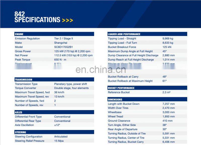 Chinese 4ton 2.3cbm LiuGong Wheel Loader CLG842 for sale