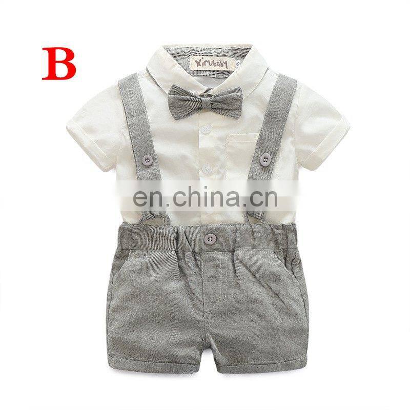 2019 SUMMER KIDS gentleman bowknot blouse with suspender shorts 3PC SET newborn baby clothing sets