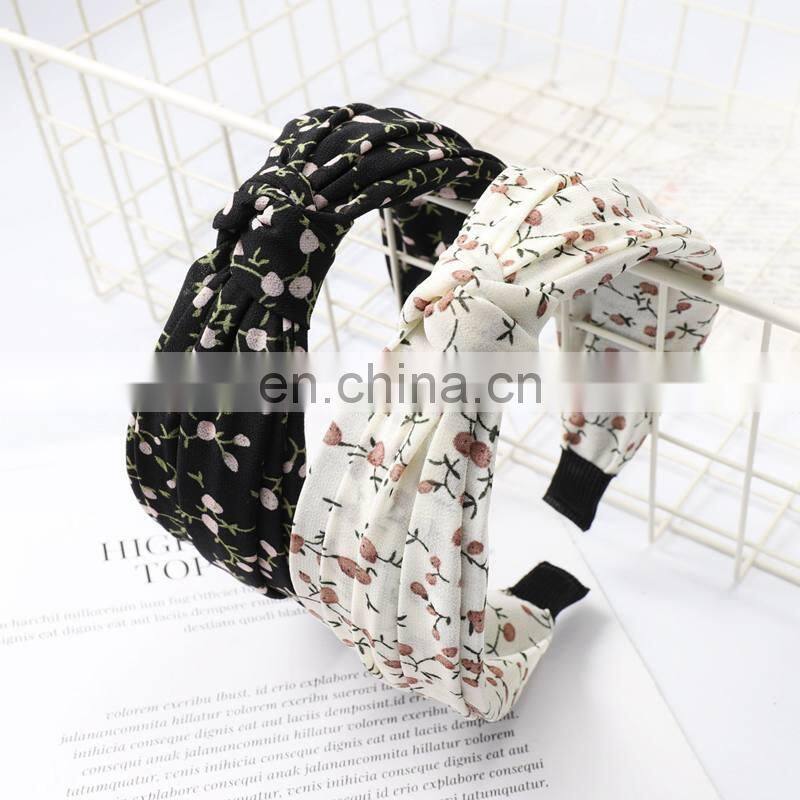 fashion flower printing chiffon headbands sports yoga spa cotton women sweat headbands 4colors