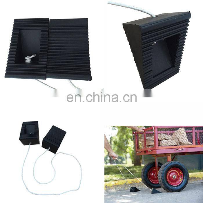 Wheel Chock Blocks with Foot Rope (2-Pack) - Small - Heavy Duty Black Rubber 125*75*65cm