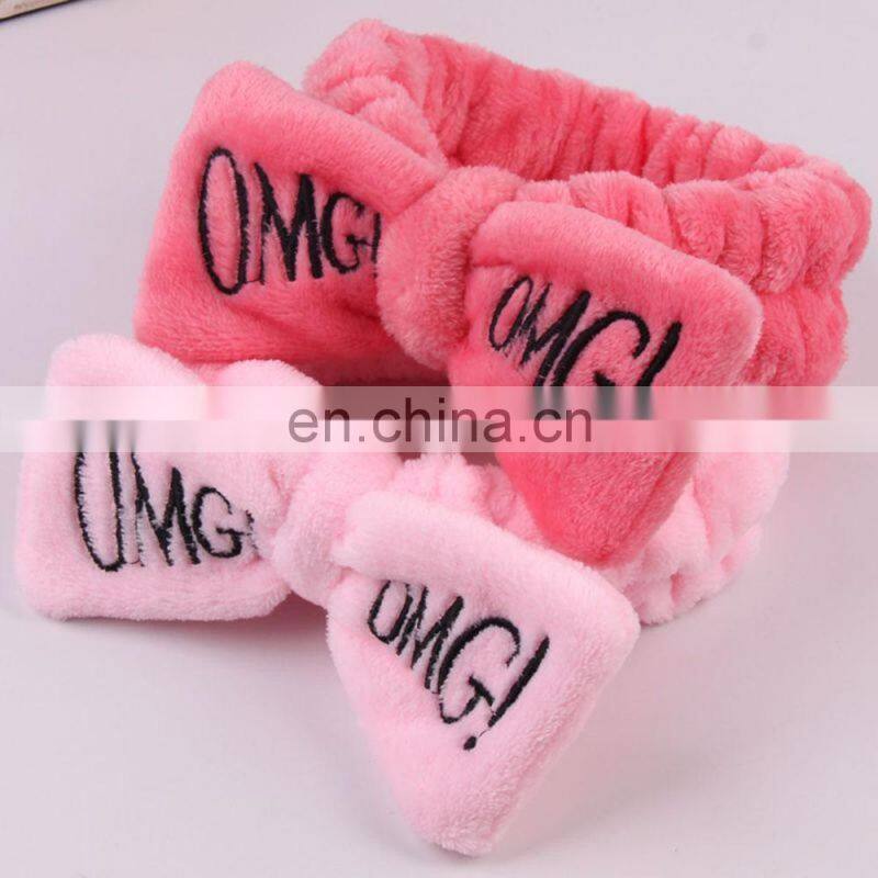 Soft OMG Letter Coral Fleece Wash Face Bow Hairbands For Women Girls Headbands Headwear Hair Bands Turban Hair Accessories