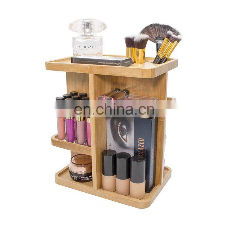 360 degree Bamboo Cosmetic Organizer Multifunction Storage Carousel for Makeup Toiletries and More Great for Vanity Desk
