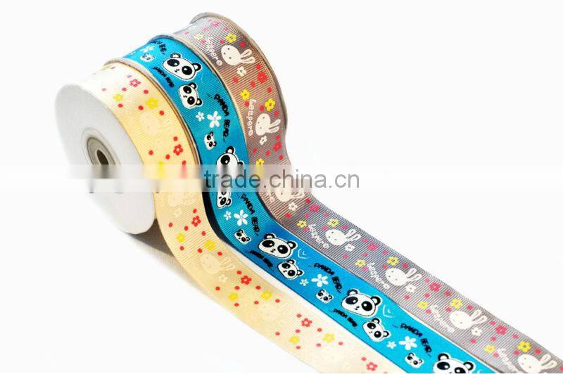 Black polka dots printing grosgrain ribbon