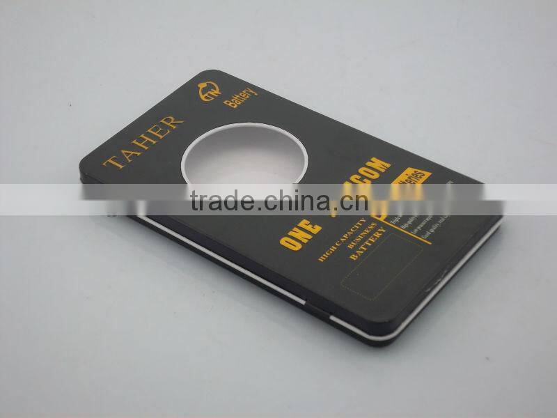 battery tin with round PVC window