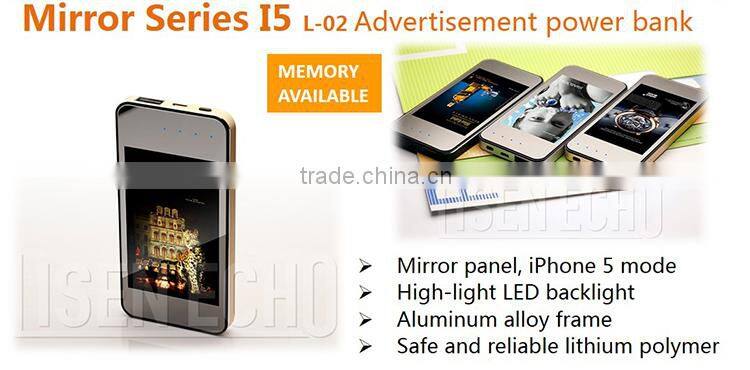 Fashionable ultra-thin mirror panel USB li-polymer battery bank power