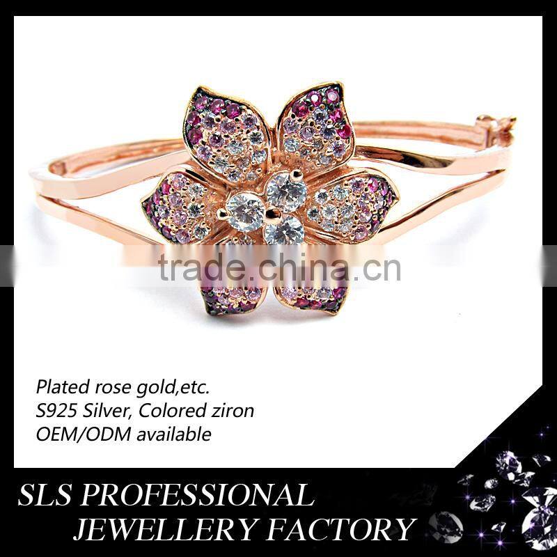 Big flower bangles for bankok women in rose gold plated high polished bracelets bangles