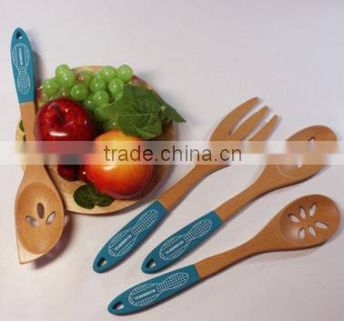 Hot sale acacia wooden holder 6pcs wooden cooking tool set