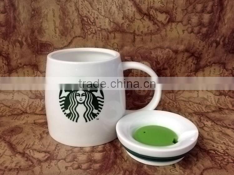 14oz new bone china ceramic starbuck coffee mugs/cups with silicone lid
