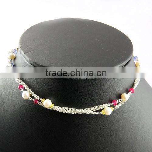 Pale Beauty !! Springring Lock Iolite & Pearl & Ruby 925 Sterling Silver Chain, Wholesale Jewellery On Factory Price