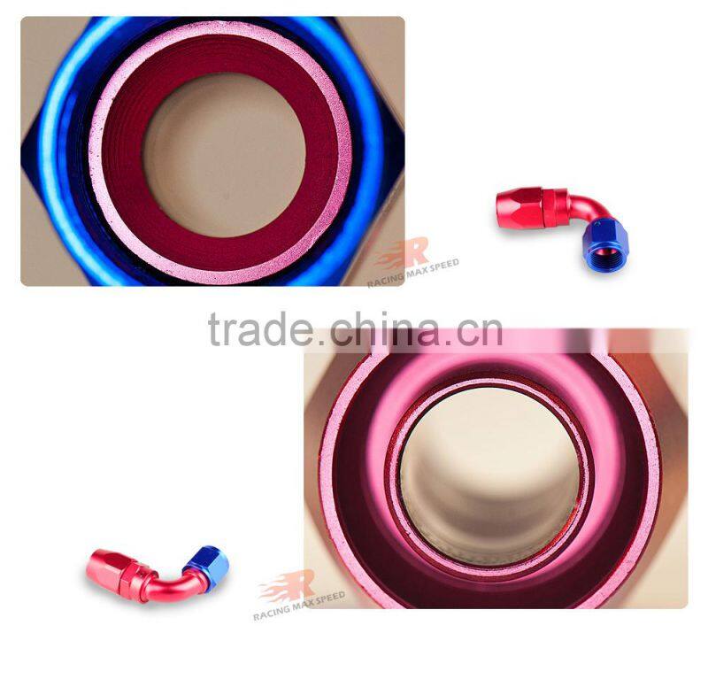Aluminum oil cooler fitting 90 degree resuable hose end fuel line hose end fitting adaptor cutter shape blue and red 40-090-10