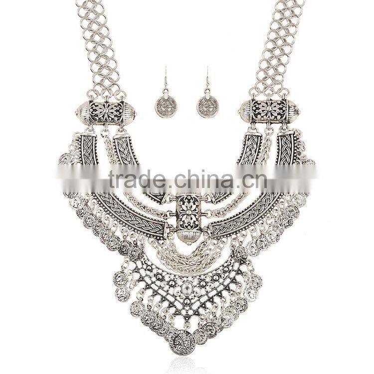 Boho Style Crescent Fringed Crude Chain Clavicle Necklace Fashion Coin Jewelry Set