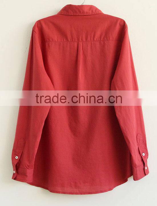 ladies cotton simple top shirt nude color long sleeve blouse