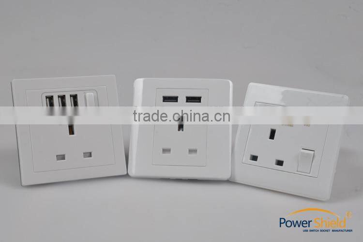 Type G Euro/UK Electrical Wall Mount Switch Socket with 3 USB outlet Ports 230V 13A BSi Standard
