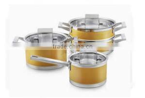 Mejores Ventas de Calidad Amarillo de aluminio olla de ceramica de utensilios de cocina de acero inoxidable mango