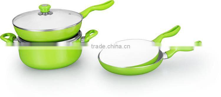 Green Color Painting Non-stick & Ceramic Coated Cookware Set Pots and Pans