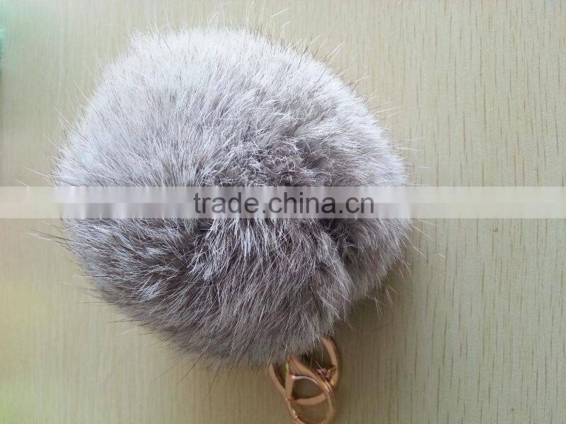 Real fluffy and soft rabbit fur pom poms keyrings