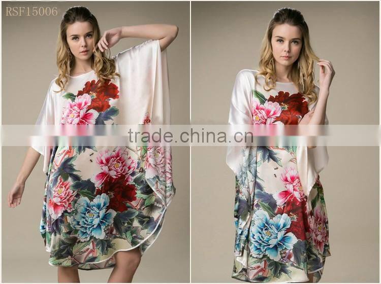 beach 100%satin silk women popular one size kaftan dress