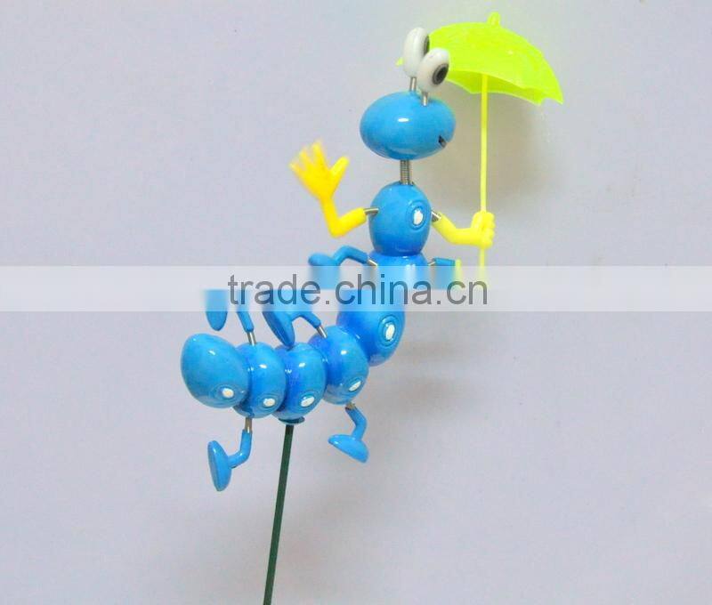 4 Inch Caterpillar with Umberlla Garden Decoration Plastic, Garden Sticks