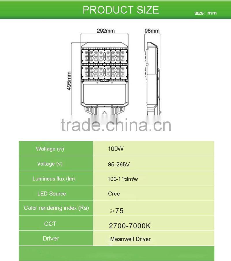 Outdoor IP65 60W 100w LED Roadway Light AC85-265V Epistar Chip