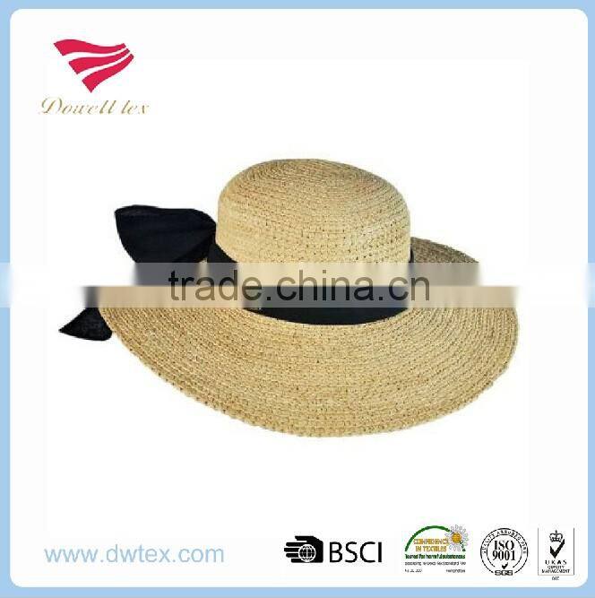 Elegant Design Shady Paper Straw Linen Band Floppy Girl's Swinger Hat