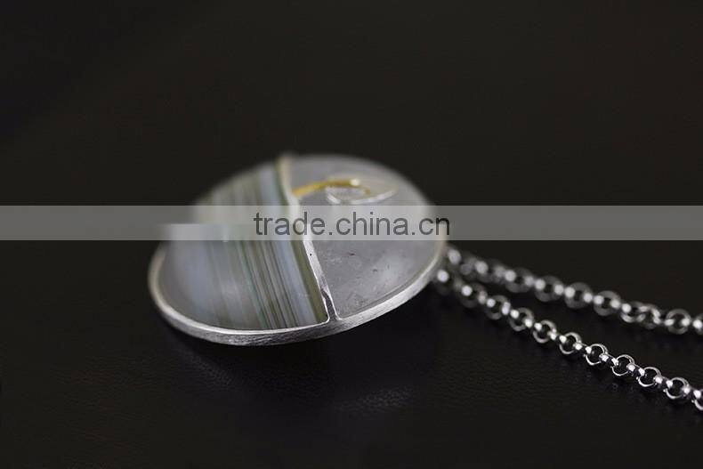 2016 China Style Plants On The River Side 925 Sterling Silver Agate Necklace Pendant for Women Fashion Necklace Jewelry