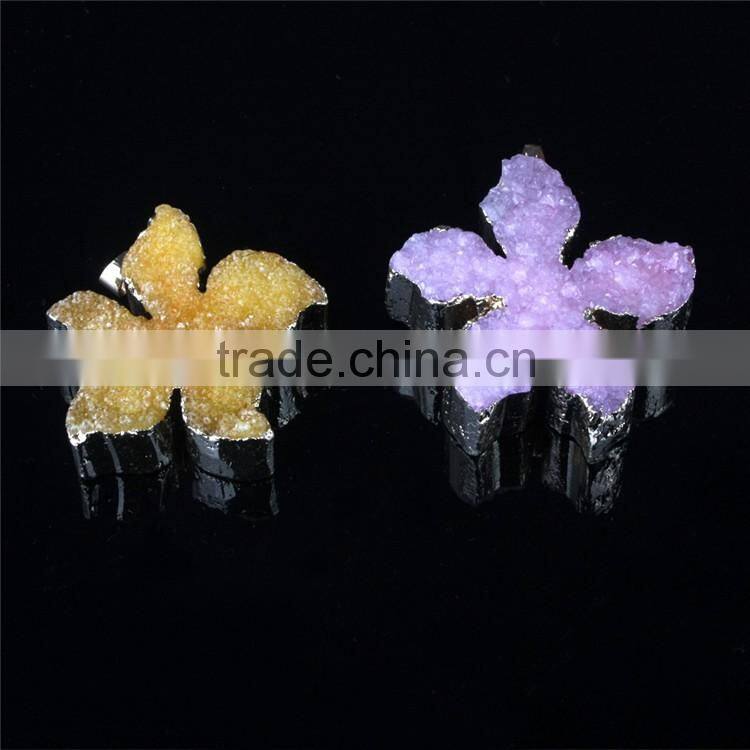 Golden Electroformed Edge Dyed Colors owl Drusy Agate Druzy Pendant Bead necklace--OEM welcome