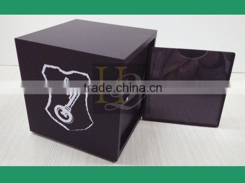 Custom black cube silk printing logo acrylic advertising display box