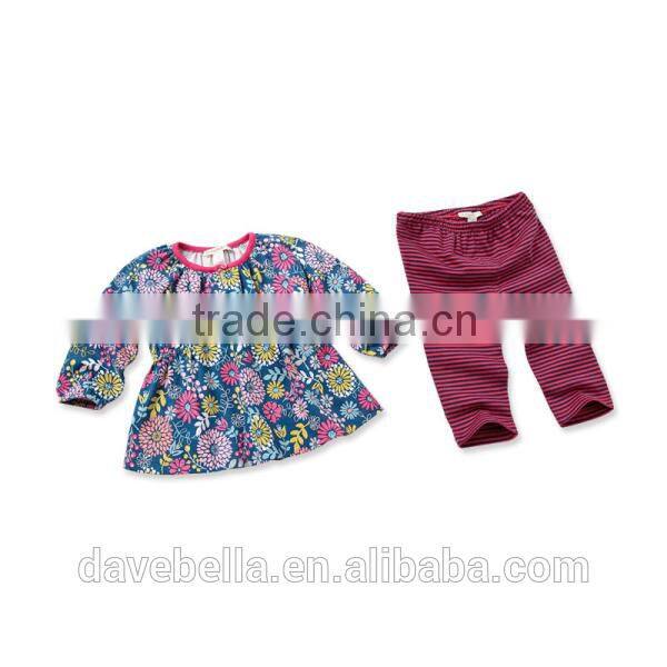 DB799 dave bella 2014 fall/winter printed long sleeve baby clothing sets for girl wholesale printed sets baby clothing sets